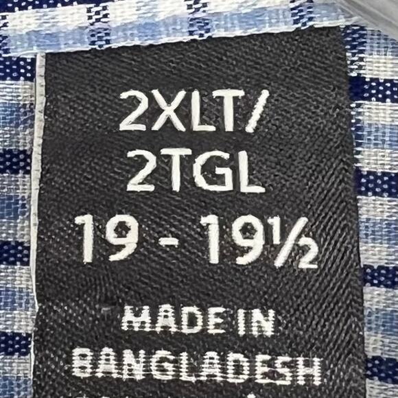 Van Heusen Traveler shirt men’s 2XLT button up long sleeve blue plaid check - Picture 5 of 8